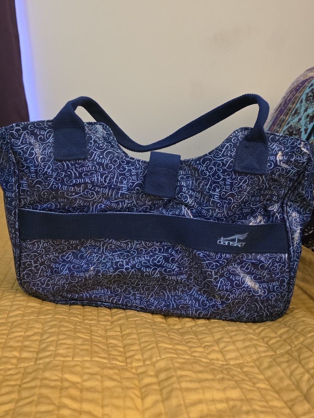 Dansko Navy Script Print Tote Bag